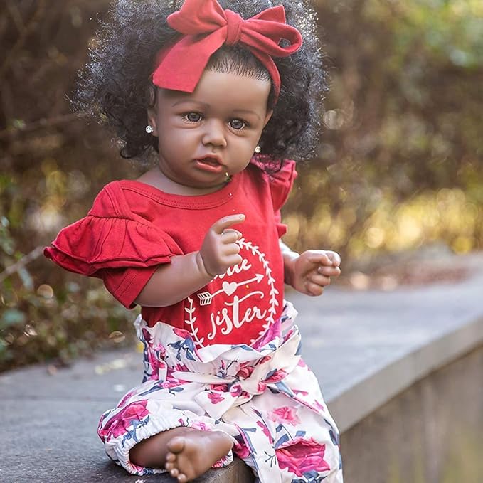 HOOMAI Lifelike Reborn Baby Dolls with Soft Body African American Realistic Girl Doll 22.8 Inch Best Birthday Gift Set