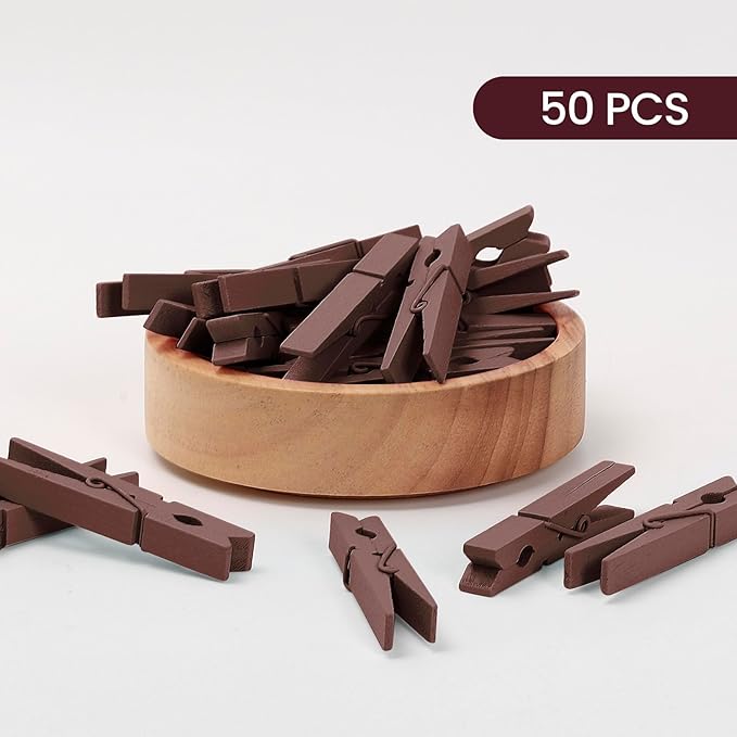 50PCS Colored Wooden Clothespins, 2.9inch Brown Clothes Pins for Clip Pictures Photos Decorative, Small Colorful Wood Decoration Closepins Clips