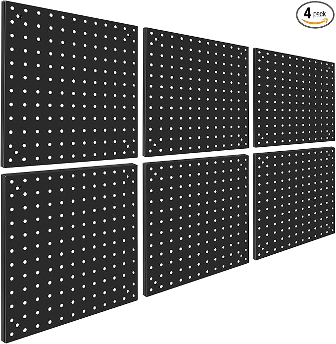 Peg Board,Steel Organization Panels, Ideal for Garage Tool Storage, Office Organization, Craft Room, Kitchen,Pack of 6(Black, 6-12X12)
