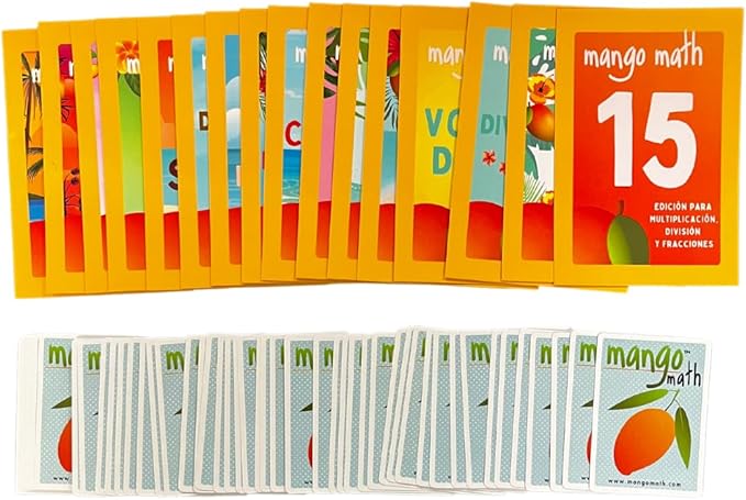 MANGO Math 15 Pack - Math Flash Cards - Educational Math Games for Kids - Multiplication, Division, Fractions Games & Learning Kit -2nd 3rd 4th Grades - Kids 6-12 - Set of 15 Games - Spanish Version