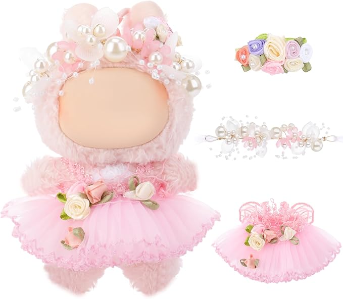 3 Pcs Wedding Outfits Dress for 6.7 Inches Doll Wedding Clothe Set Include Cute Headpiece Popular Dress Accessories, No Doll(Classic Style,Pink)