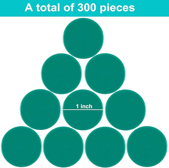 Coopay 300 Pieces Plastic Learning Counters Disks Bingo Chip Counting Discs Markers for Math Practice and Poker Chips Game Tokens,1 Inch (Green Style 1)