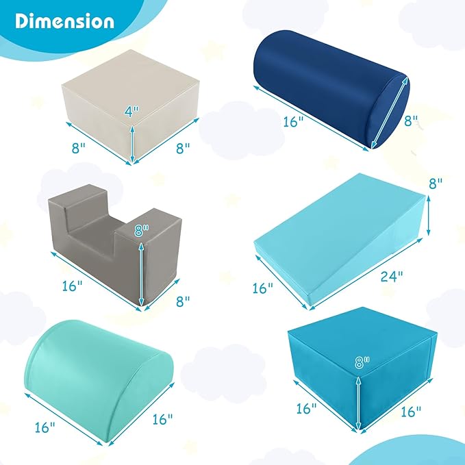 Costzon Toddler Climbing, 6 Pieces Climb and Crawl Playset with PU Cover for Baby Crawling, Climbing & Walking, Indoor Foam Climbing Blocks for Toddlers (Blue)