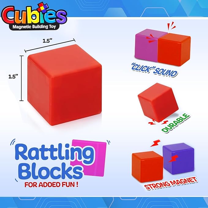 Playmags Magnetic Blocks Building Toy, 64pc Magnet Cubes STEM Toys for Toddler & Kids, Preschool, Educational Sensory Construction Block Toy for Boys & Girls