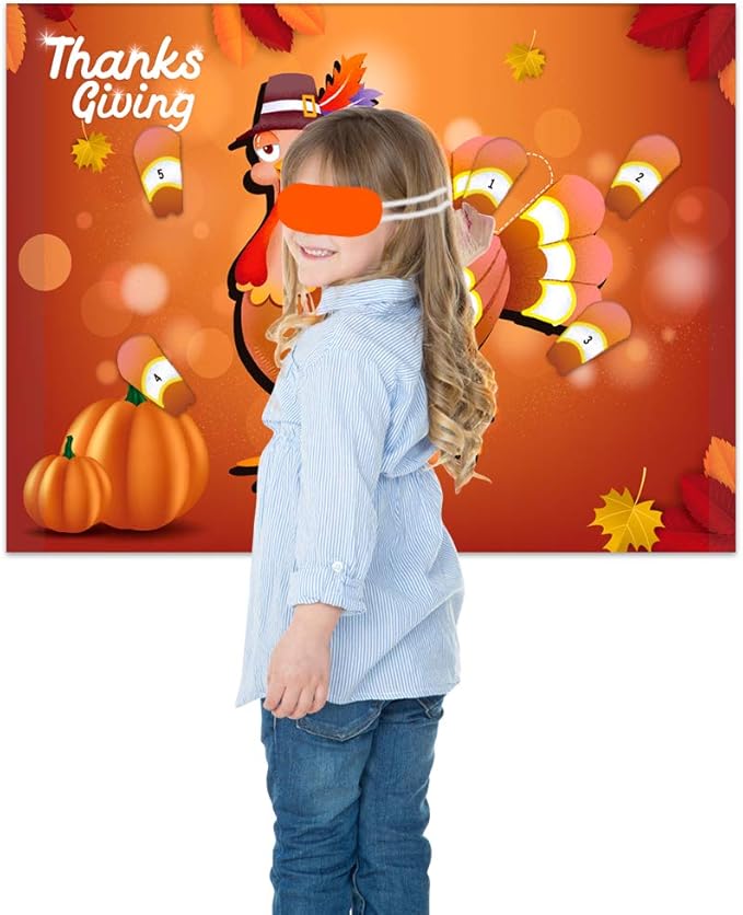 Thanksgiving Games - 26.5"x20" Pin The Tail on The Turkey Thanksgiving Games for Kids Thanksgiving Party Decoration Supplies Thanksgiving Activities for Family School Classroom