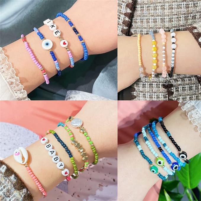 15 Color 4mm Small Assorted Glass Seed Beads,3mm Bugle Beads Friendship Bracelet Kit,2mm Tiny Tube Bead for Jewelry Making(White)