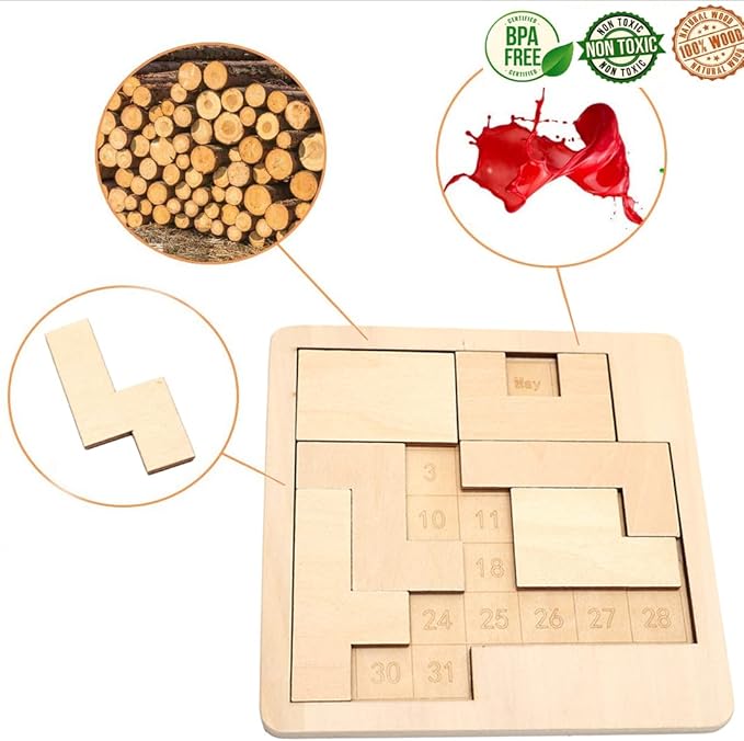 Daily Calendar Wooden Puzzle for Adults - 365+ Date Challenge, Office Logic Game (1 Pack)