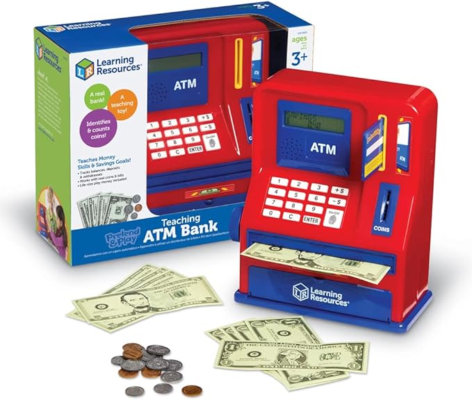 Learning Resources Teaching ATM Bank - 32 Pieces, Ages 3+ Toddler Learning Toys, Cash Register for Kids, Play Money for Kids