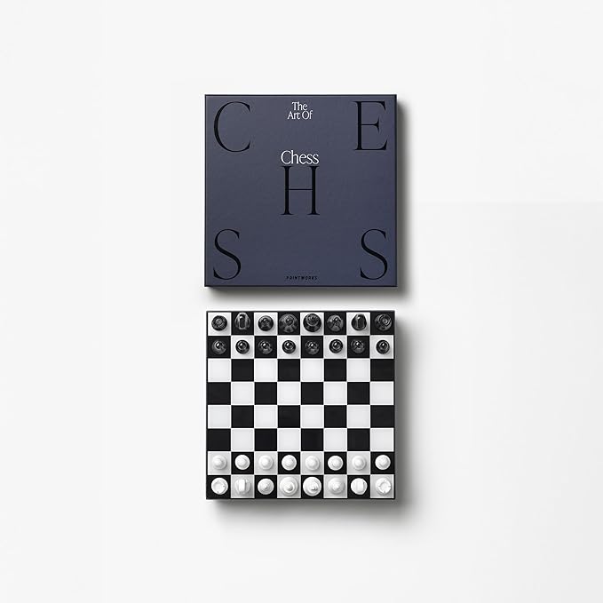 Printworks Art of Chess – Black & White Wooden Chess Set with Acrylic Board – Stylish Coffee Table Game for Adults & Kids Ages 5+ – Multilingual Instructions Included