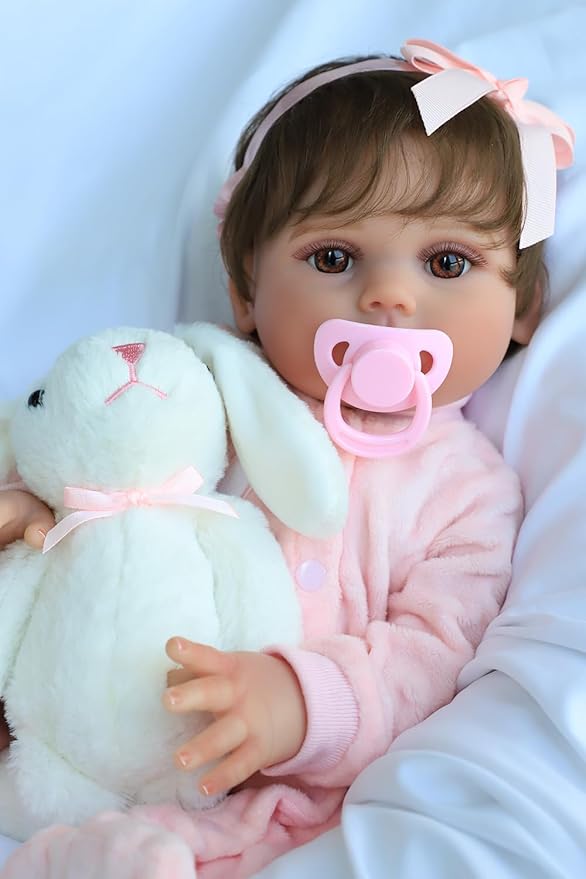 SCOM Realistic Reborn Baby Dolls - 18 Inch Real Life Doll Girl with Hair, Silicone Baby with Anatomically Correct, Newborn Lifelike Weighted Toddler with Full Body Vinyl for Ages 3+ Gift