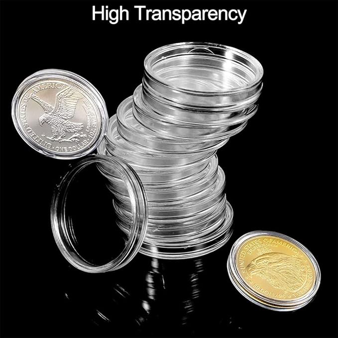 40.6mm Silver Dollar Coin Holder,Silver Eagles Coin Capsules for Collectors with Clear Plastic Storage Organizer Box for Coin Collection Supplies (50)