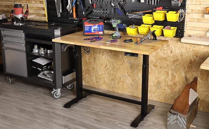 WORKPRO Dual Motor 48" Electric Height Adjustable Workbench, 500 LBS Load Capacity 48"x24" Wooden Top and Memory Keypad, Work Table for Workshop, Garage, 28-3/4" to 48-7/16 Lift Range