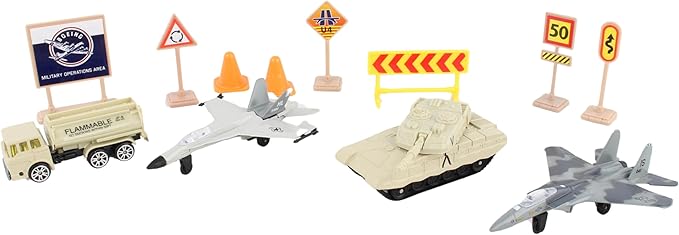 Daron Boeing Military 12-Piece Playset with Die-Cast Metal Model Airplane with Plastic Parts, Vehicles, and Military Accessories for Kids Ages 3+