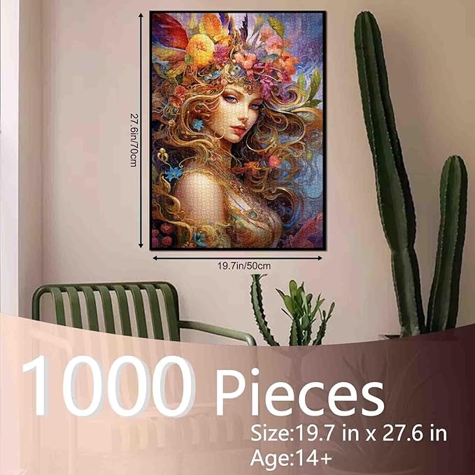 Tucocoo 1000 Piece Jigsaw Puzzles for Adults Fairy Woman Painting Puzzle Beautiful Girl Portraits 1000 Pieces Puzzles for Challenging Family Activity Game Colorful DIY Puzzle Wall Decor Gifts