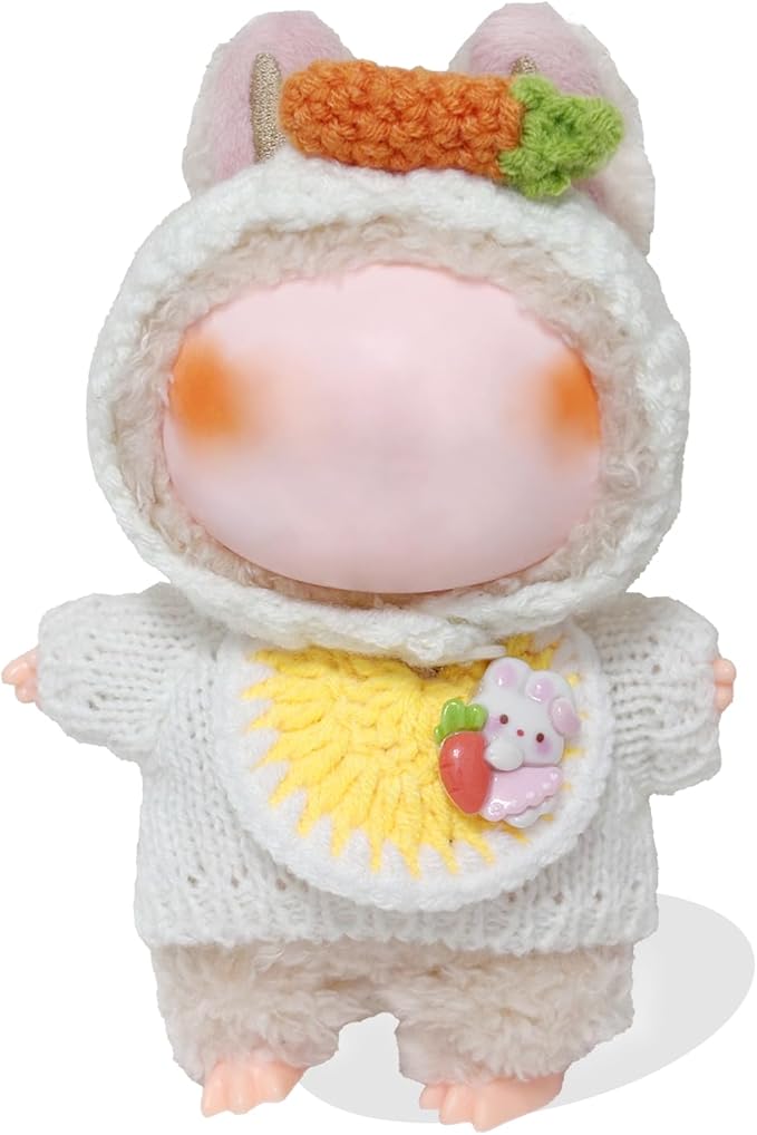 Clothes for Labubu 17cm Labubu Accessories Crochet 3 Piece Set Outfits for Labubu(Carrot)
