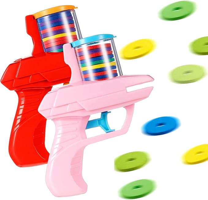 Sumind 2 Pcs Foam Disc Shooter Zip Shot Shooter Disc Launcher (Red,Pink)
