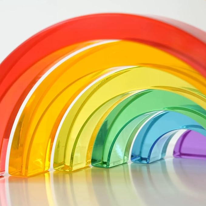 6PCS Acrylic Rainbow Stacker Toy, 100% Acrylic Stacking Toy,Montessori Arch Bridge Rainbow Building Blocks for Kids, Educational Sensory Light Learning Toys
