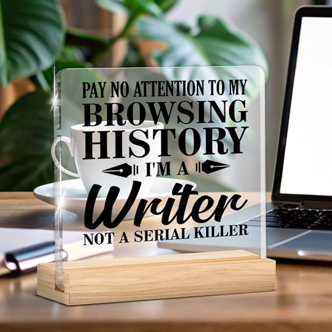 Writer Gifts for Men Women, Funny Gifts for Writers Author Editor Novelist, Someone Out There Needs Your Writing Acrylic Plaque Sign with Wooden Stand Home Office Decor
