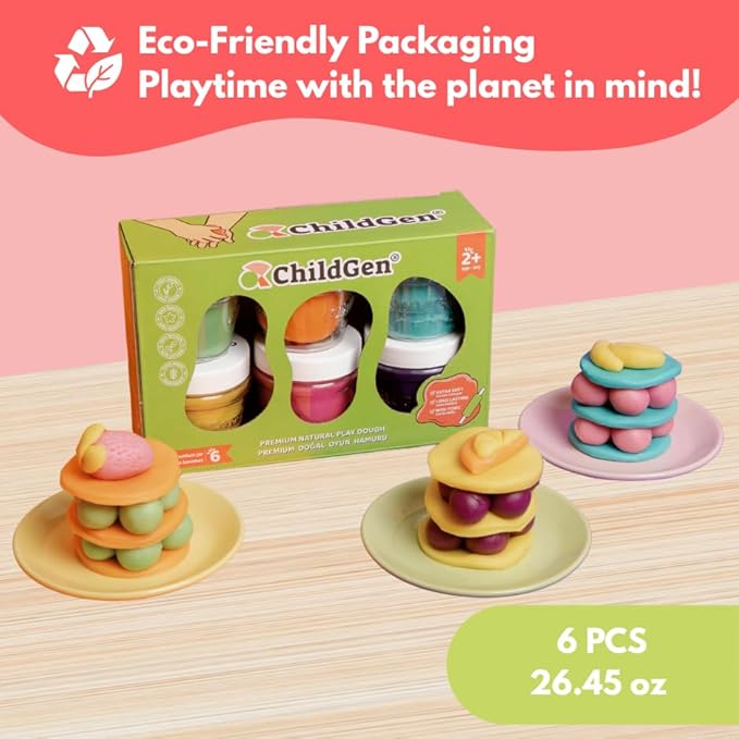 Natural Play Dough Set, Non-Toxic, Super Soft, Long Lasting Playdough, Modeling Dough, Kids Arts & Crafts, Preschool Toys (Pastel Colors), 6-Pack of 4.5-Ounce Cans