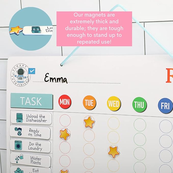 QUOKKA Magnetic Behavior Chore Chart for Kids at Home - Gift Reward Visual Schedule Chart - Dry and Erase Routine and Responsibility - Use 48 Magnets & 49 Stars - from Toddlers to Teens
