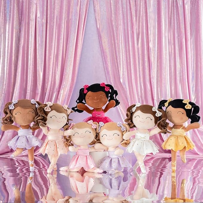 Gloveleya Baby Dolls Soft Snuggly Curly Hair Ballerina Doll First Baby Girl Gifts Plush Ballet Doll with Lace Mesh Dress Pink 14inches Ballerina Series