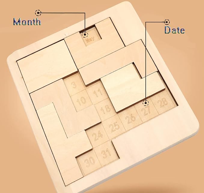 Daily Calendar Wooden Puzzle for Adults - 365+ Date Challenge, Office Logic Game (1 Pack)