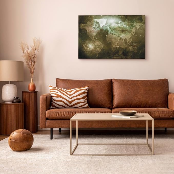 artgeist Canvas Wall Art Print Abstract World Map 24x16 in - 1pcs Home Decor Framed Stretched Picture Photo Painting Artwork Image - Country Map Map Cosmos Space k-C-0139-b-c