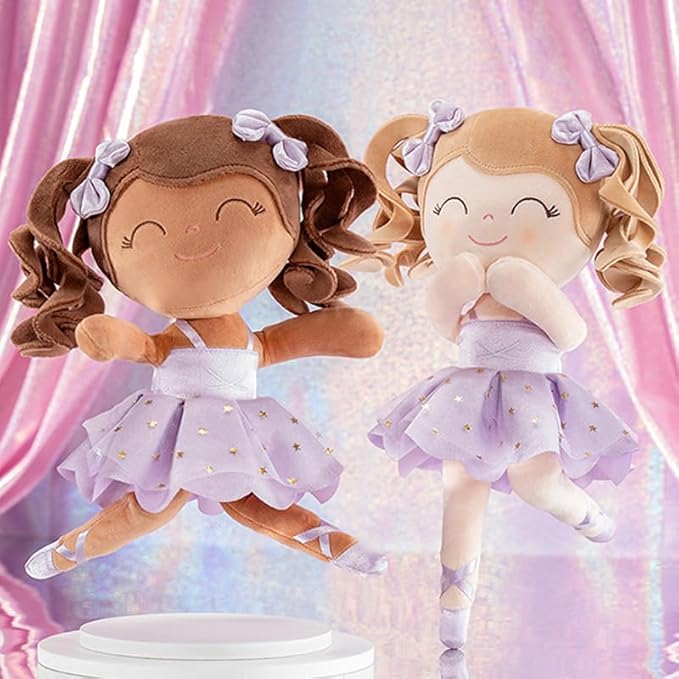 Gloveleya Baby Dolls Soft Snuggly Curly Hair Ballerina Doll First Baby Girl Gifts Plush Ballet Doll with Lace Mesh Dress Purple 14inches Ballerina Series