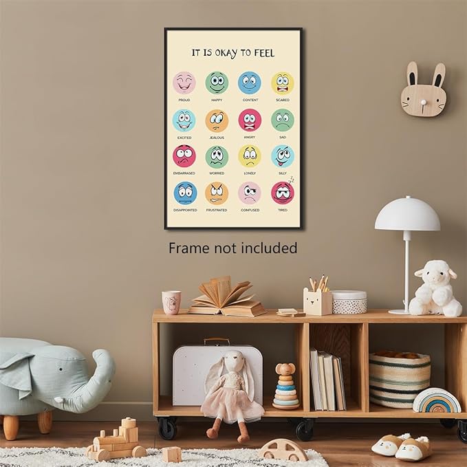 xbsifyiooa Feelings Chart Poster, Calming Corner Poster, Preschool Classroom Must Haves for Kids, Mental Health Posters, It Is Okay To Feel Emotions Poster, Therapist Office Wall Art 12x16in Unframed