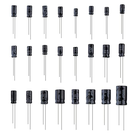 OCR Capacitor Kit, 500Pcs 24 Values Aluminum Electrolytic Capacitor Kit, Range 0.1uF - 1000uF 10V - 50V Assortment Kit for Electronic Repairs on Circuit Boards