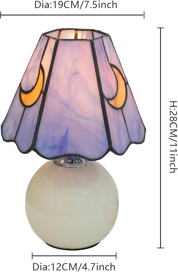 Mushroom Lamp Tiffany Stained Glass Moon lamp Cute Small Bedside Table Lamps for Living Room Home Decor,Girls Women Birthday Christmas Thanksgiving Day Gift,Pink Blue