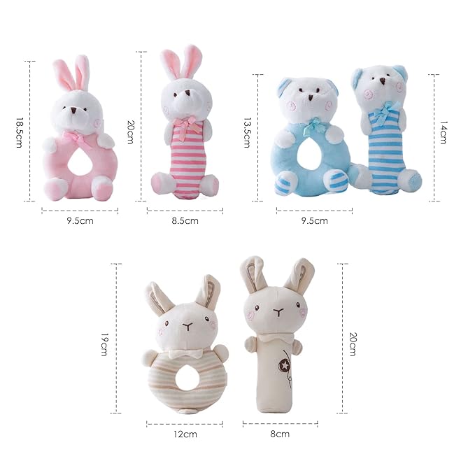 Plush Baby Soft Rattle Toys, Blue Bear Baby Rattles for Infants Baby First Stuffed Animal Plush Rattle Shaker Set for Newborns Soft Ring Rattle Sensory Toys for Infant Boys Girls Shower Gifts, 2 PCS