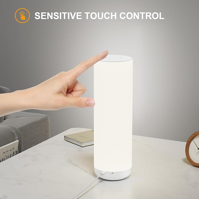 Semlos LED Table Lamp with Remote, Minimalist Night Stand Light, Bedside Lamp for Bedroom, Touch Control, 11.8", White
