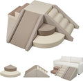 Merax Indoor Climbing Toys for Toddlers, 9-Piece Foam Climbing Blocks Climb & Crawl Tunnel Soft Play Set (9-Piece Cappuccino)