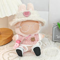 5 Set 17cm Doll Clothes, 17cm Doll Clothing Set, Light Pink Heart-Shaped Velvet hat + Small Water Cup + Glasses + Canvas Shoes(No Doll Included)