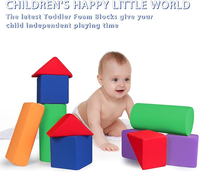 Toddler Foam Building Blocks, 4 Kinds of Shapes Colourful Stacking Block Sets for Kids, Soft Foam Building Blocks Throwing Toys