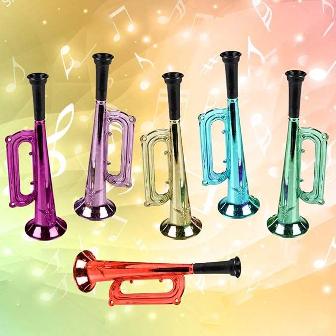ArtCreativity 7 Inch Metallic Trumpets, Set of 12, Fun Plastic Musical Instruments Noise Makers for Parties and Events, Music Toys for Kids, Cool Birthday Party Favors for Boys and Girls