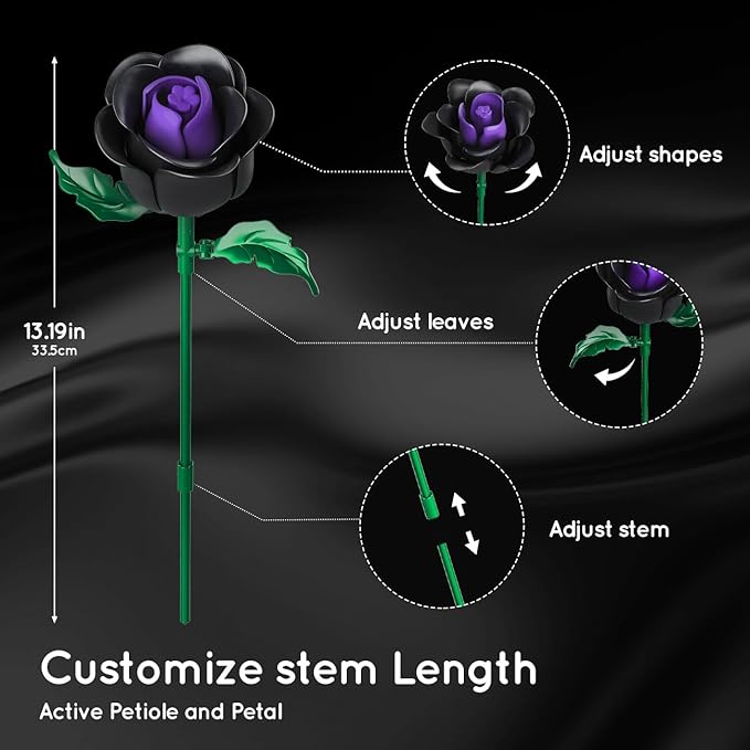 HOGOKIDS Flowers Bouquet Building Set - 15 Halloween Black Roses Botanical Collection Building Blocks Artificial Flower 330PCS Gothic Home Decor Christmas Birthday Gift for Adults Kids Girls Age 8+