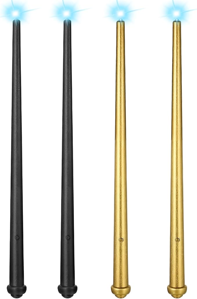 Sumind 4 Pieces Light up Wand Magic Light and Sound Toy Wizard Wands, Illuminating Witch Wand, Costume Accessory for Halloween Cosplay Birthday Party Favors(Black, Gold)
