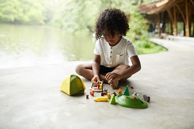 PlanToys Pretend Play Camping Set (6624) | Sustainably Made from Rubberwood and Non-Toxic Paints and Dyes
