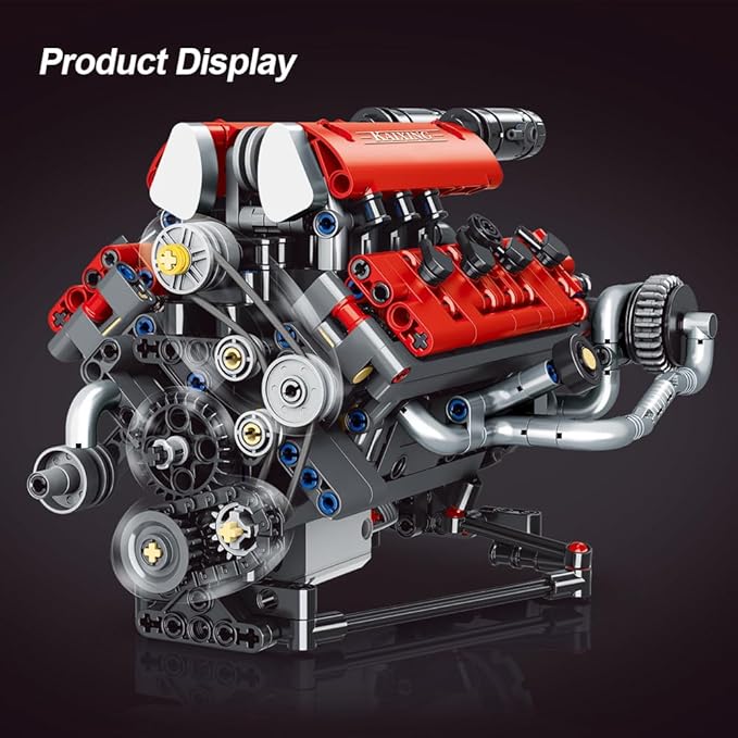 39006 V8 Engine Model Kit, Runnable, Build Your own STEM Visible Mini V8 Engine Model Kit with Lights, Adult and Adolescent Physics Science Experiment Building Block Set (660 Pcs)