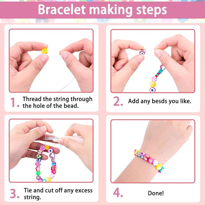 1060pcs Polymer Clay Beads Charms Kits 28 Styles Cute Fun Clay Beads Charms Flower Butterfly Heart Letter Pony Beads Charms for Women Girls Bracelet Necklace Earring Making