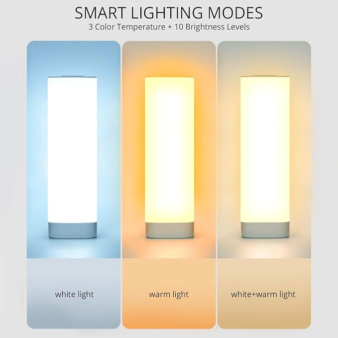 Semlos Led Table Lamp for Bedroom, Reading Night Light with 3 Color and 10 Dimmable Brightness, Bedside Lamp Touch with Remote Control, Desk Lamp for Nightstand, Beds and Office