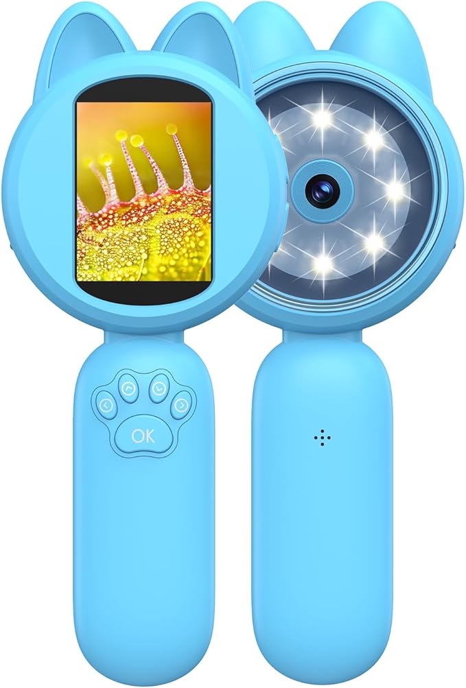 Magnifying Glass for Kids, 100X Handheld Microscope with 2" LCD Scrren, Kids Magnifer with 8 LED Lights, Christmas Birthday Gifts for Children