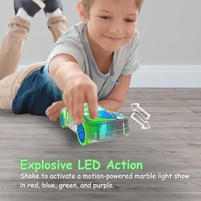LED Light Up Pull Back Blue Race Car, Toy Vehicle for Kids 3 and Up