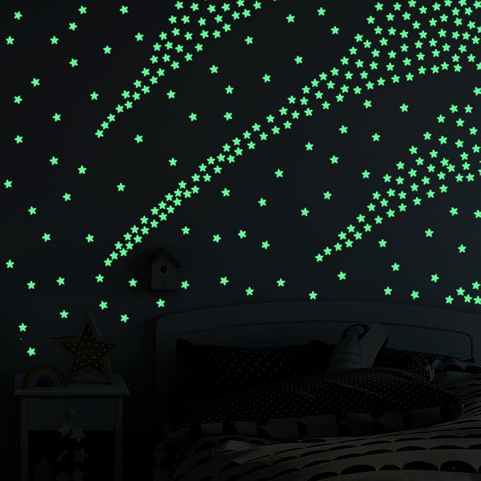 AM AMAONM 100 Pcs Yellow Glow in The Dark Luminous Stars Fluorescent Noctilucent Plastic Wall Stickers Murals Decals for Home Art Decor Ceiling Wall Decorate Kids Babys Bedroom Room Decorations