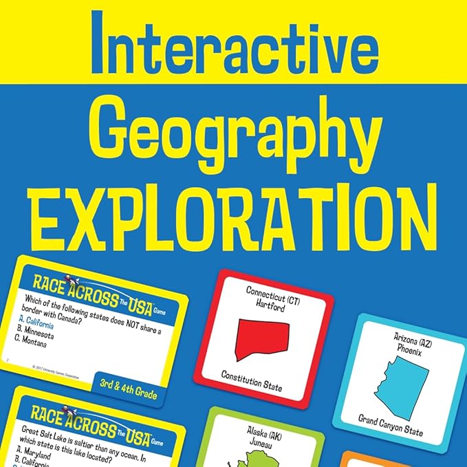 University Games, Scholastic Race Across the USA Board Game , Geography Learning Game for Kids and Families, for 2 to 4 Players Ages 8 and Up