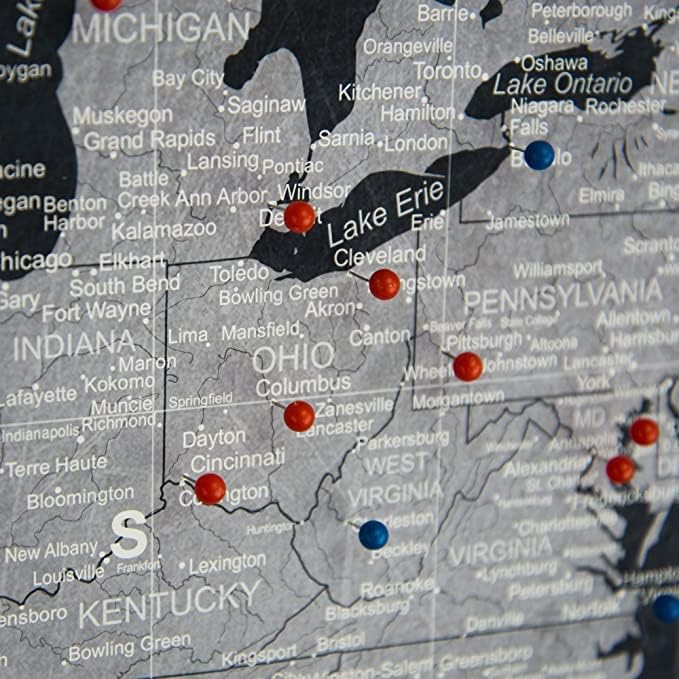 Conquest Maps World Travel Map with Pins Modern Slate Style Push Pin Travel Map Cork Board, Track Your Travels w/a Handmade Unique Canvas Pinable Map (48" x 32")