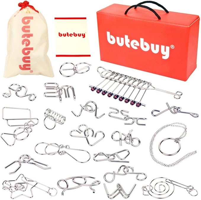 AHYUAN 20 Pack Metal Brain Teaser Puzzles IQ Wire Metal Puzzles with Gift Box Fidget Toys Educational Puzzle Games Toys Magic Trick Toy Party Favors for Kids Adults Challenge