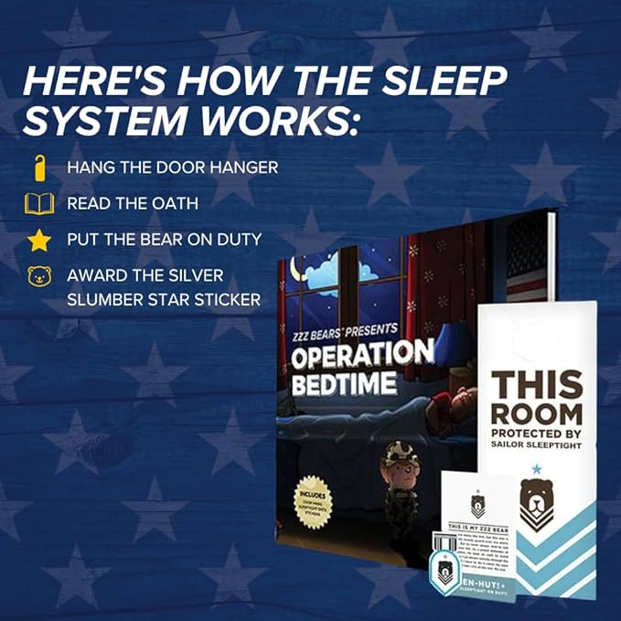 ZZZ Bears Sailor Sleeptight Navy Teddy Bear with Storybook & Sleep System, Comforting Gift for Navy Kids, Helps with Bedtime Routine, Deployment Separation & Emotional Support